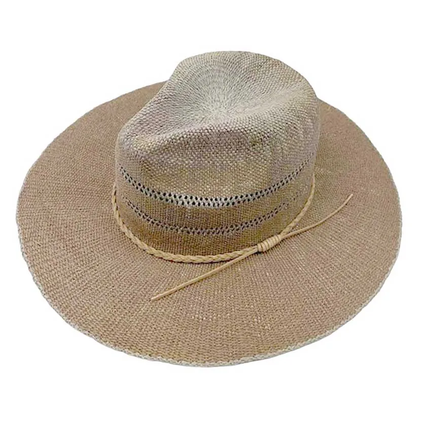 Braided Trim Woven Straw Fedora Hat