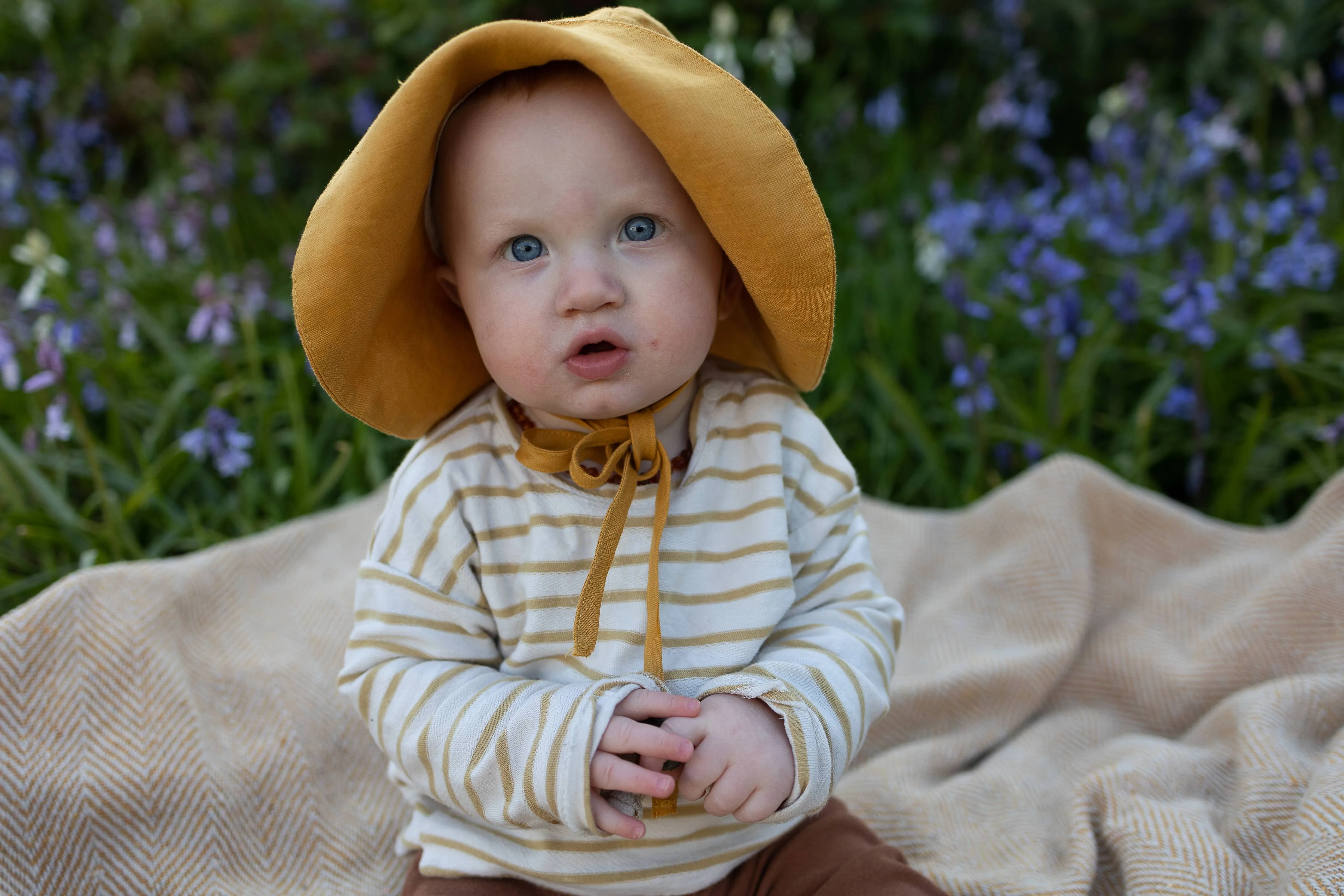 Brimmed Sun Hat - Pinstripe Blue