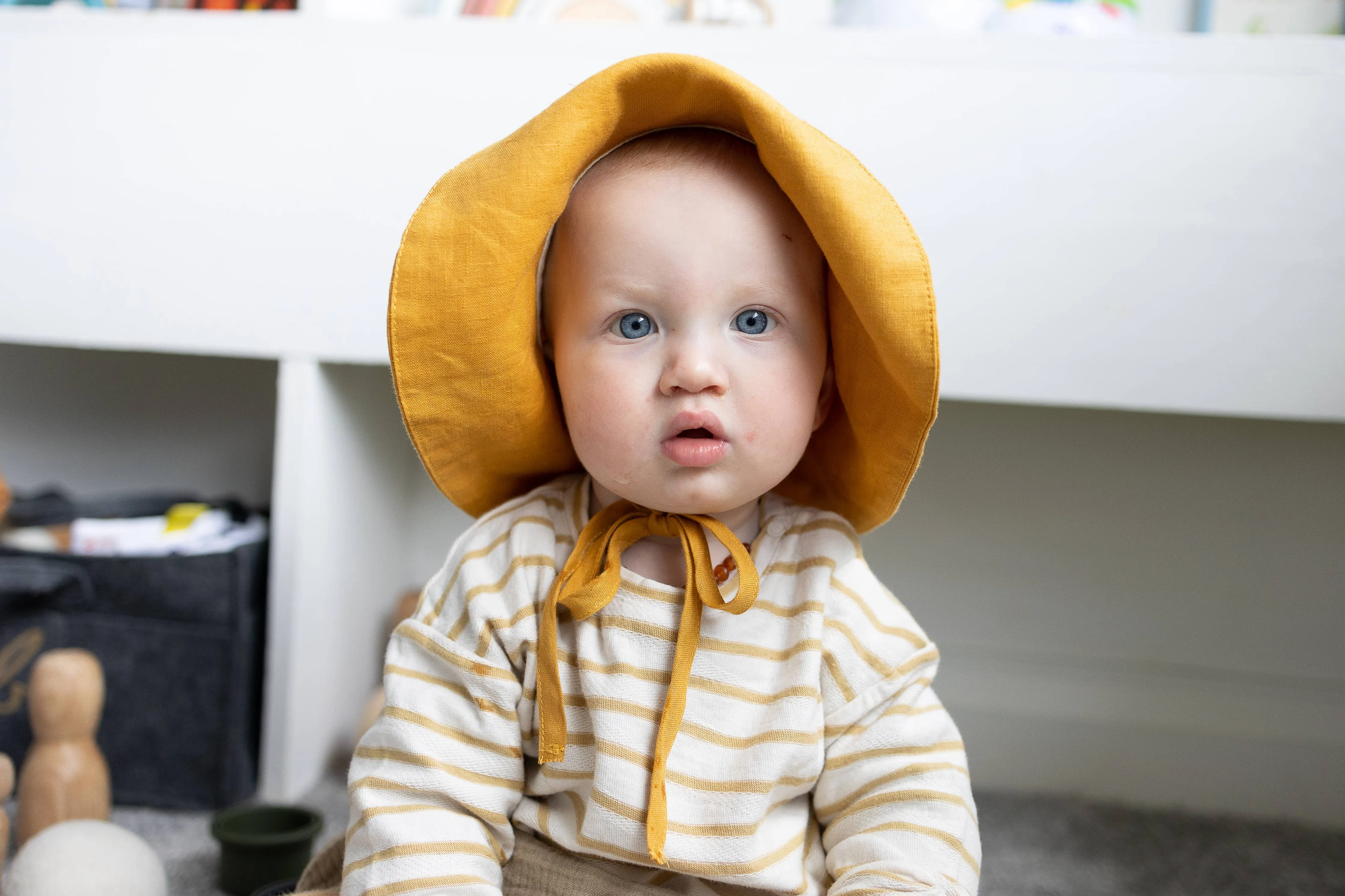 Brimmed Sun Hat - Pinstripe Blue