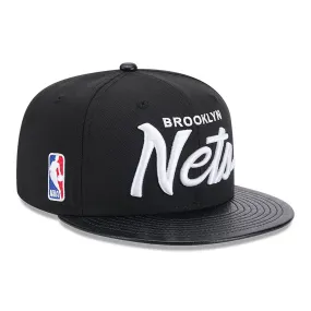 Brooklyn Nets Faux Leather Visor Black 9FIFTY Snapback Cap