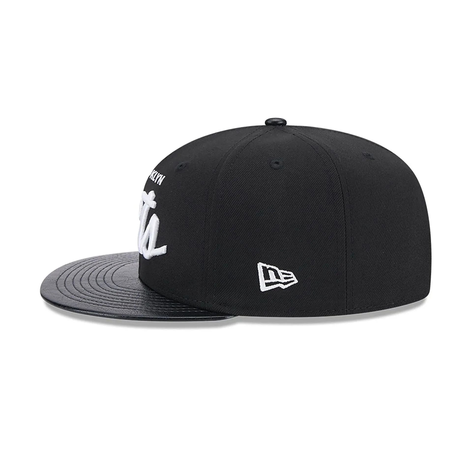 Brooklyn Nets Faux Leather Visor Black 9FIFTY Snapback Cap