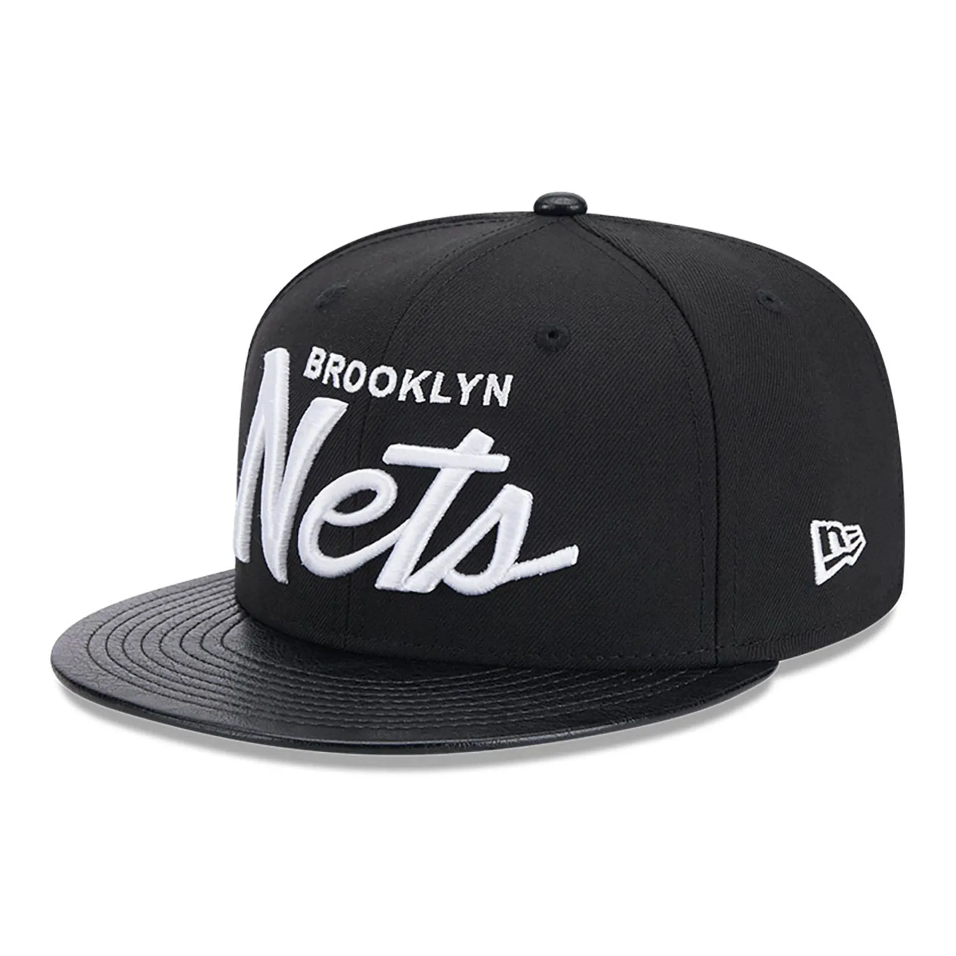 Brooklyn Nets Faux Leather Visor Black 9FIFTY Snapback Cap