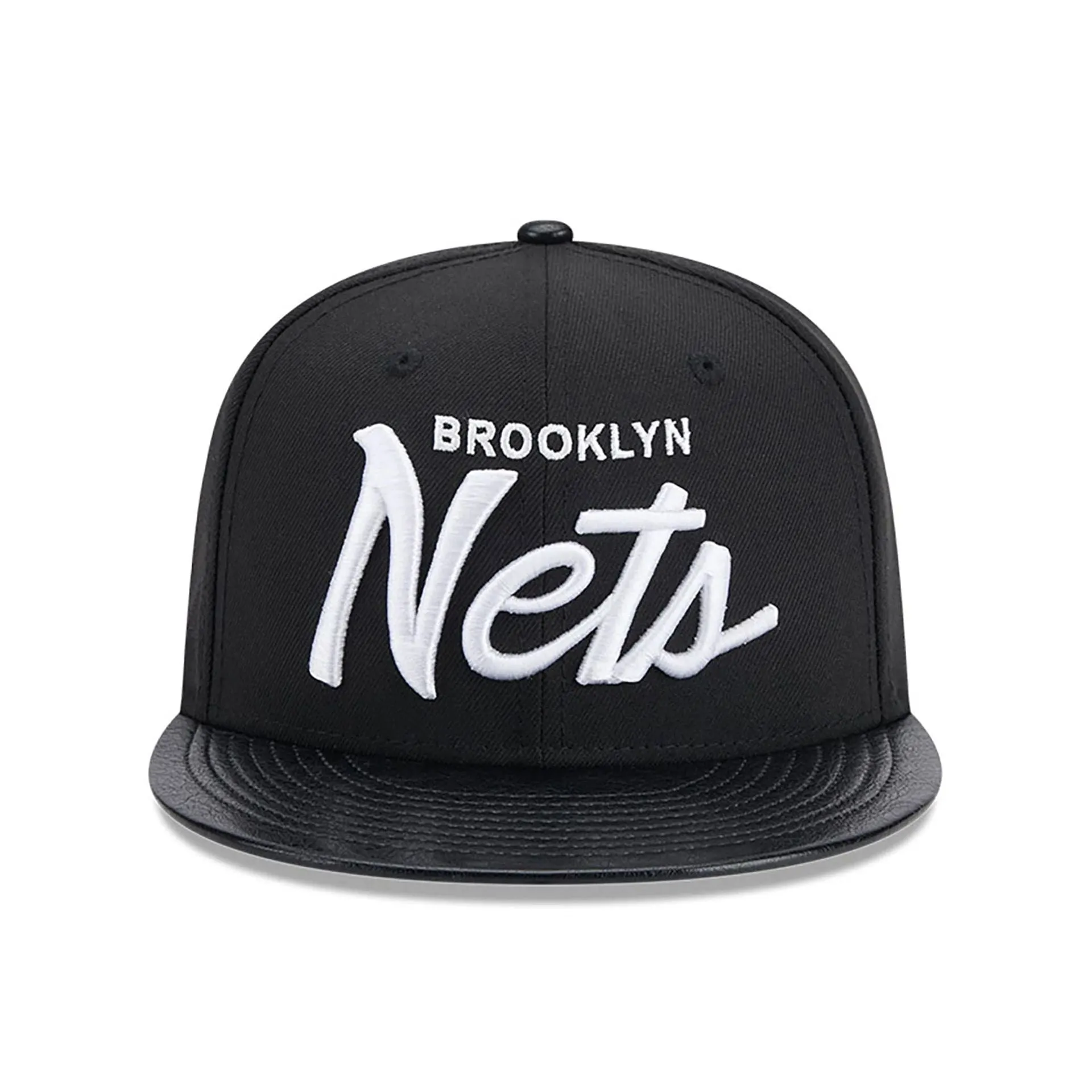 Brooklyn Nets Faux Leather Visor Black 9FIFTY Snapback Cap