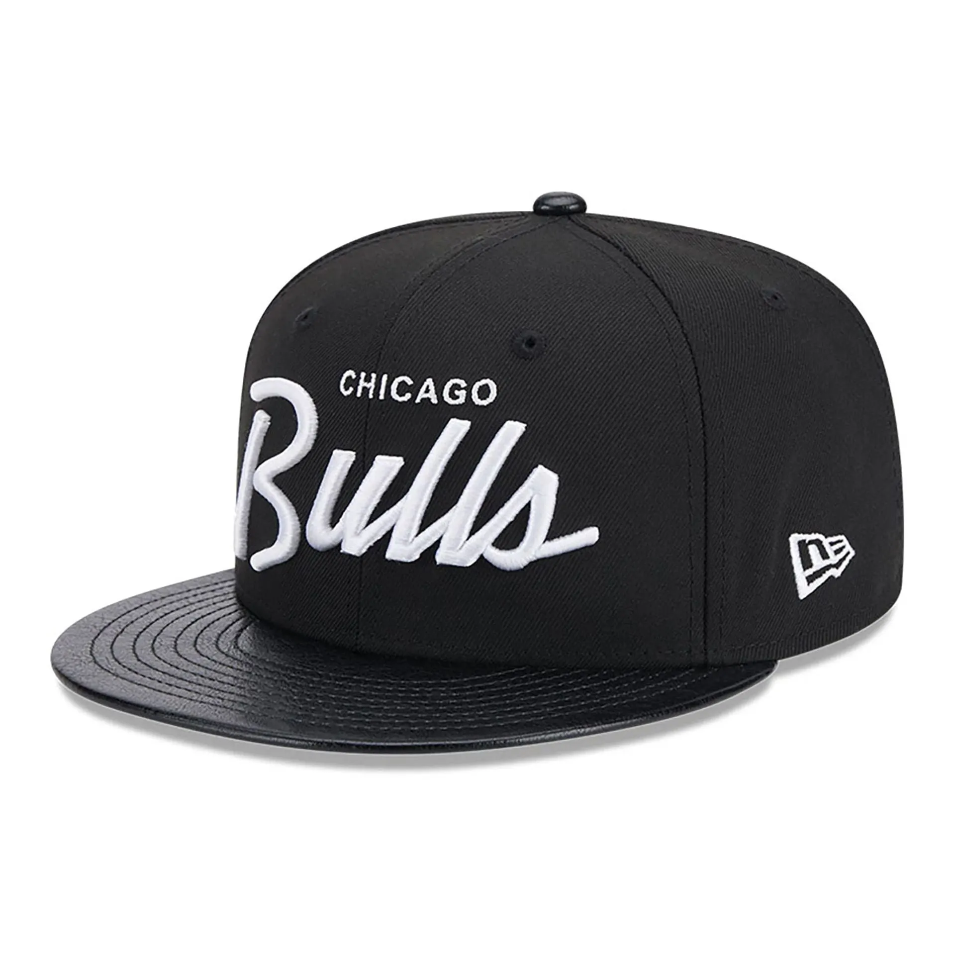 Chicago Bulls Faux Leather Visor Black 9FIFTY Snapback Cap