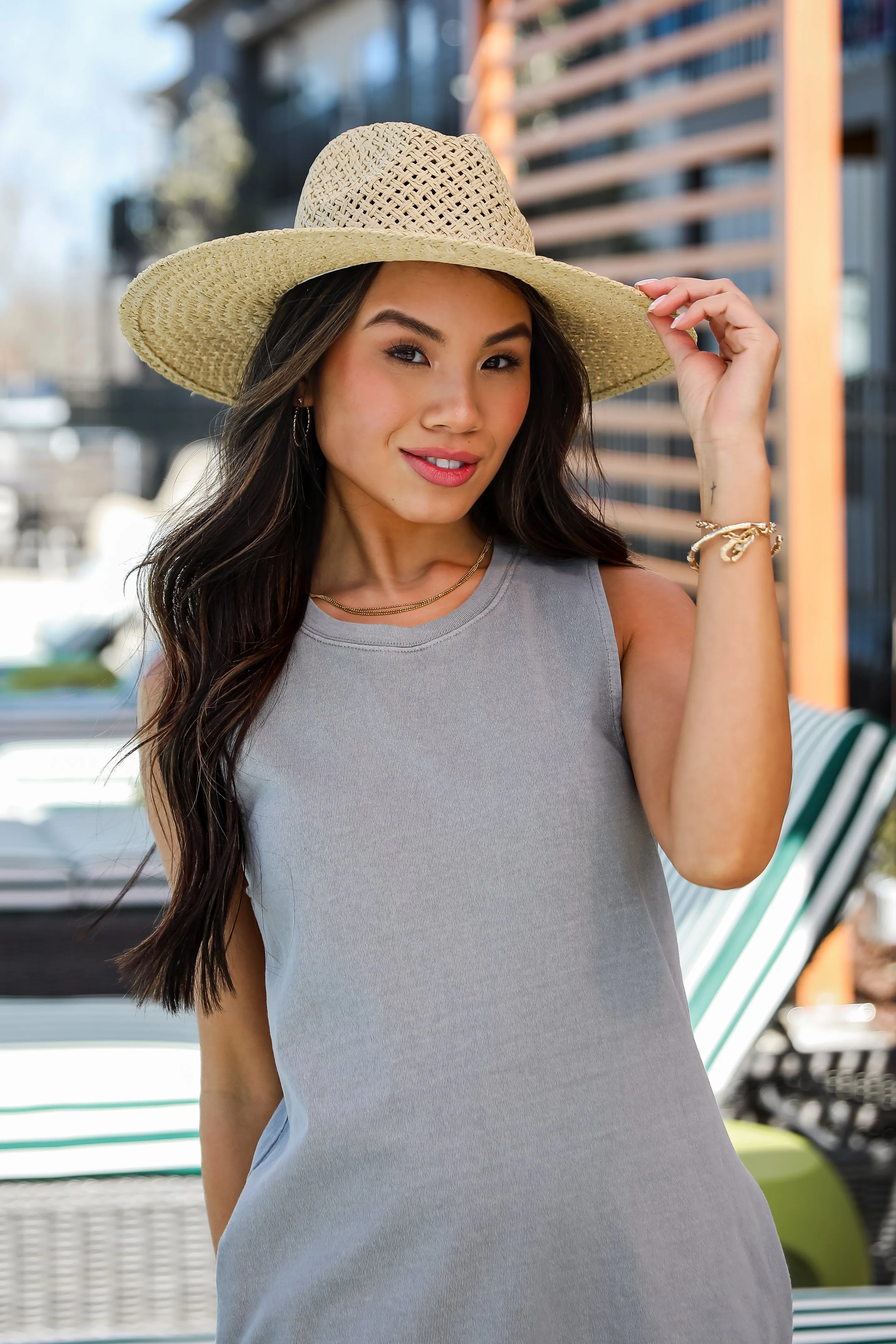 FINAL SALE - Beach Daze Natural Straw Fedora Wide Brim Hat - DU DEAL