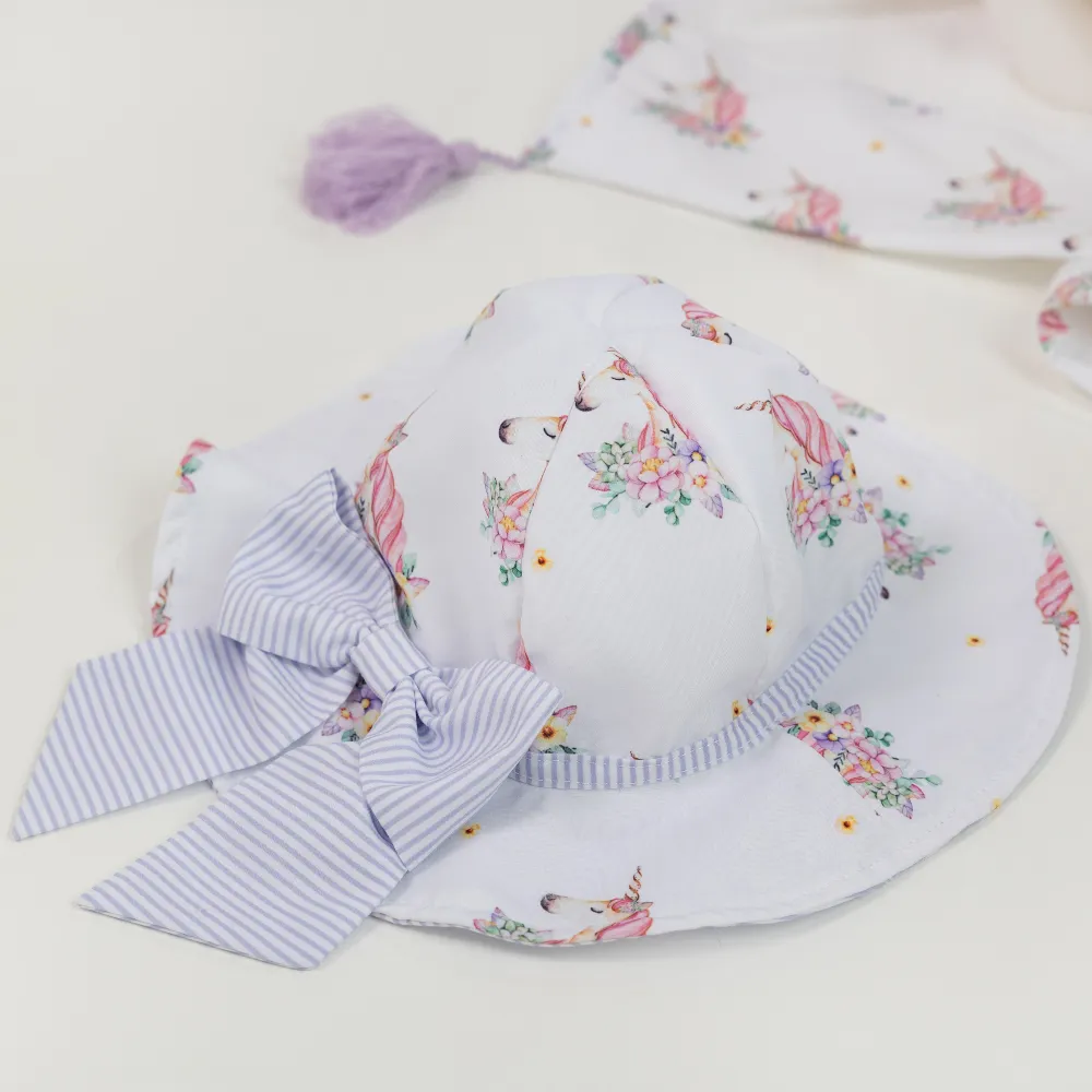 Meia Pata Girls Bow Unicorns Sun Hat