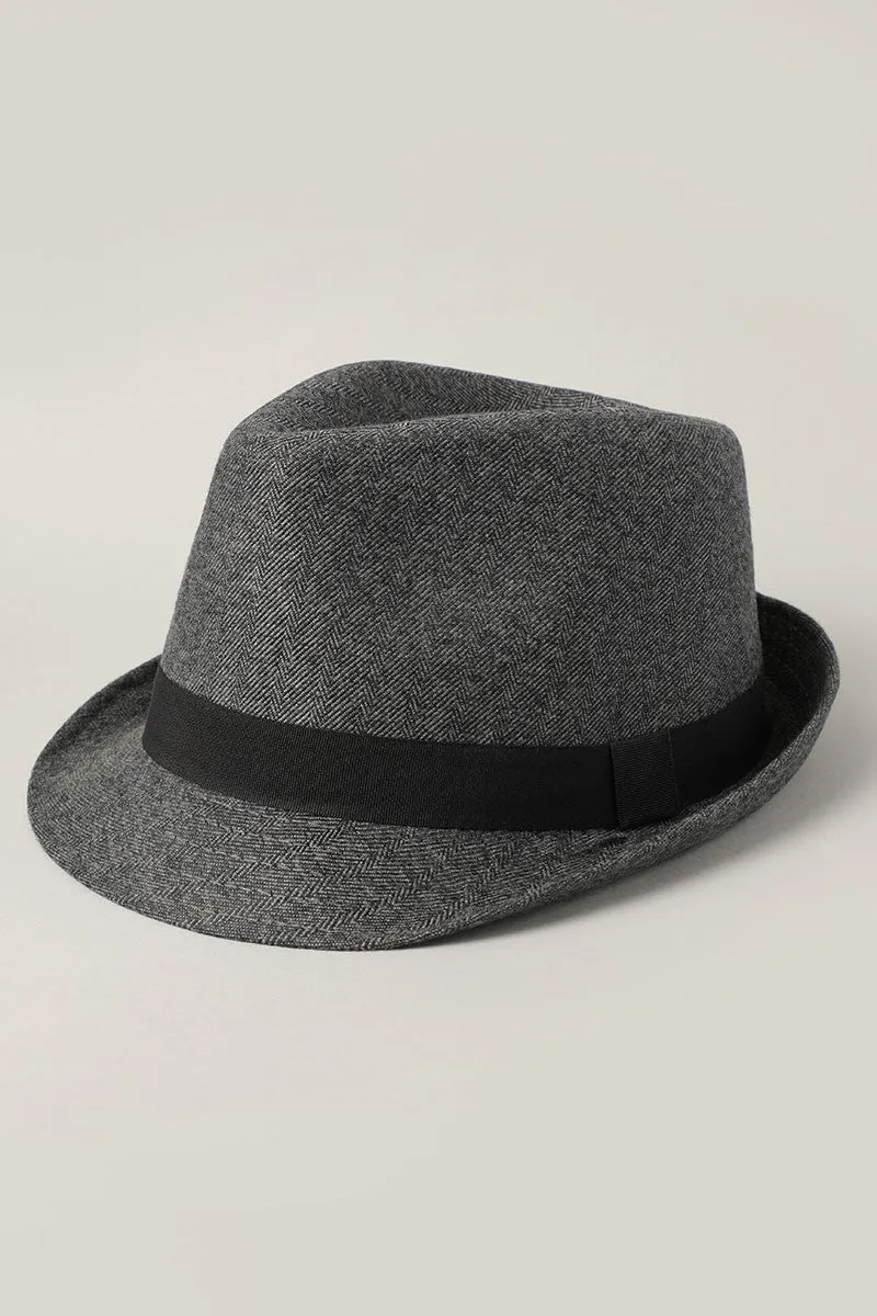 Men's Twill Herringbone Pattern Trilby Fedora