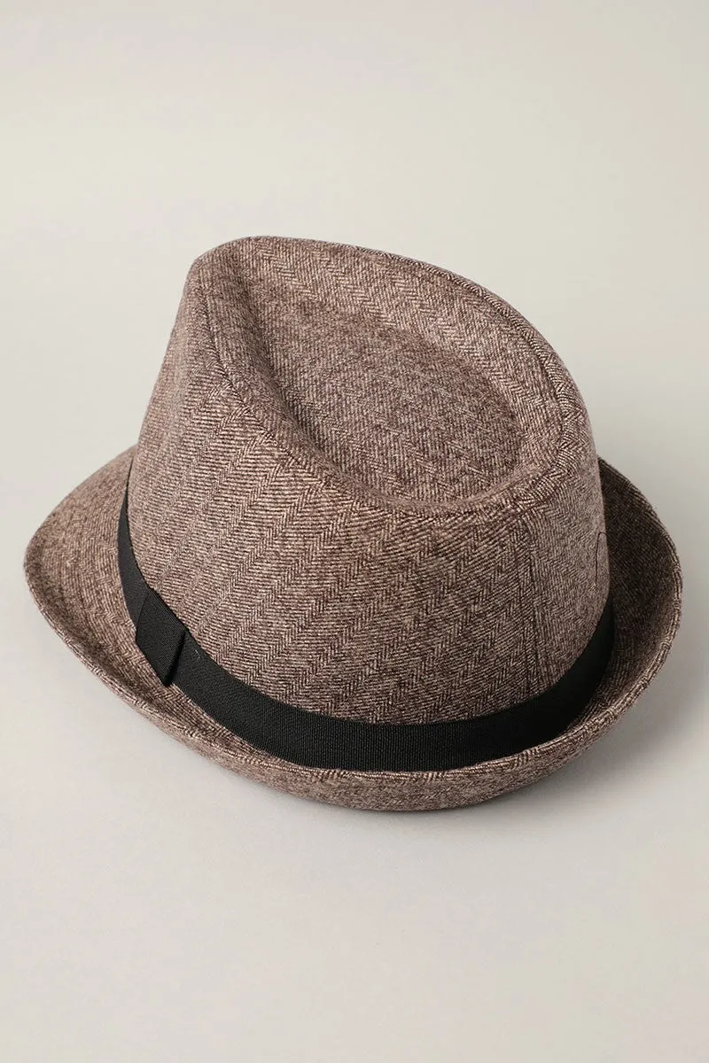 Men's Twill Herringbone Pattern Trilby Fedora