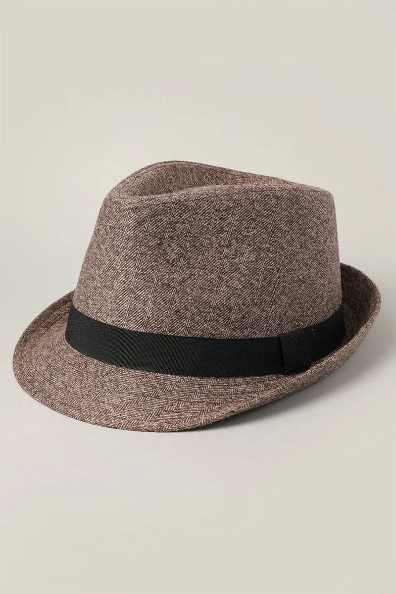 Men's Twill Herringbone Pattern Trilby Fedora