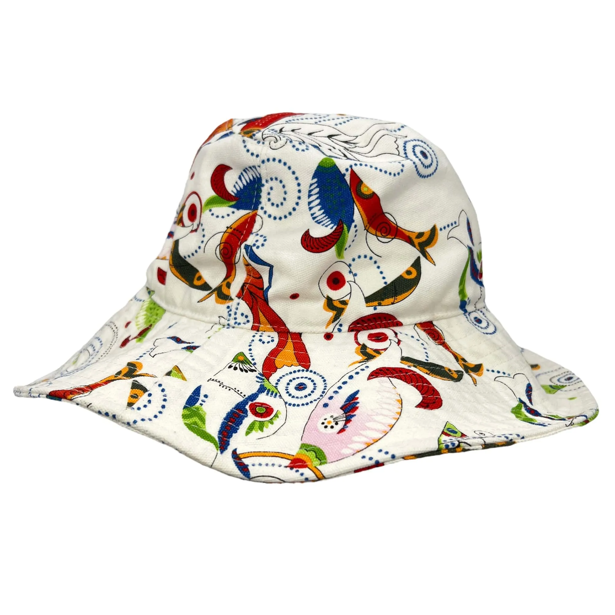 SALVATORE FERRAGAMO Abstract Fish Theme Sun Hat - White/Multi