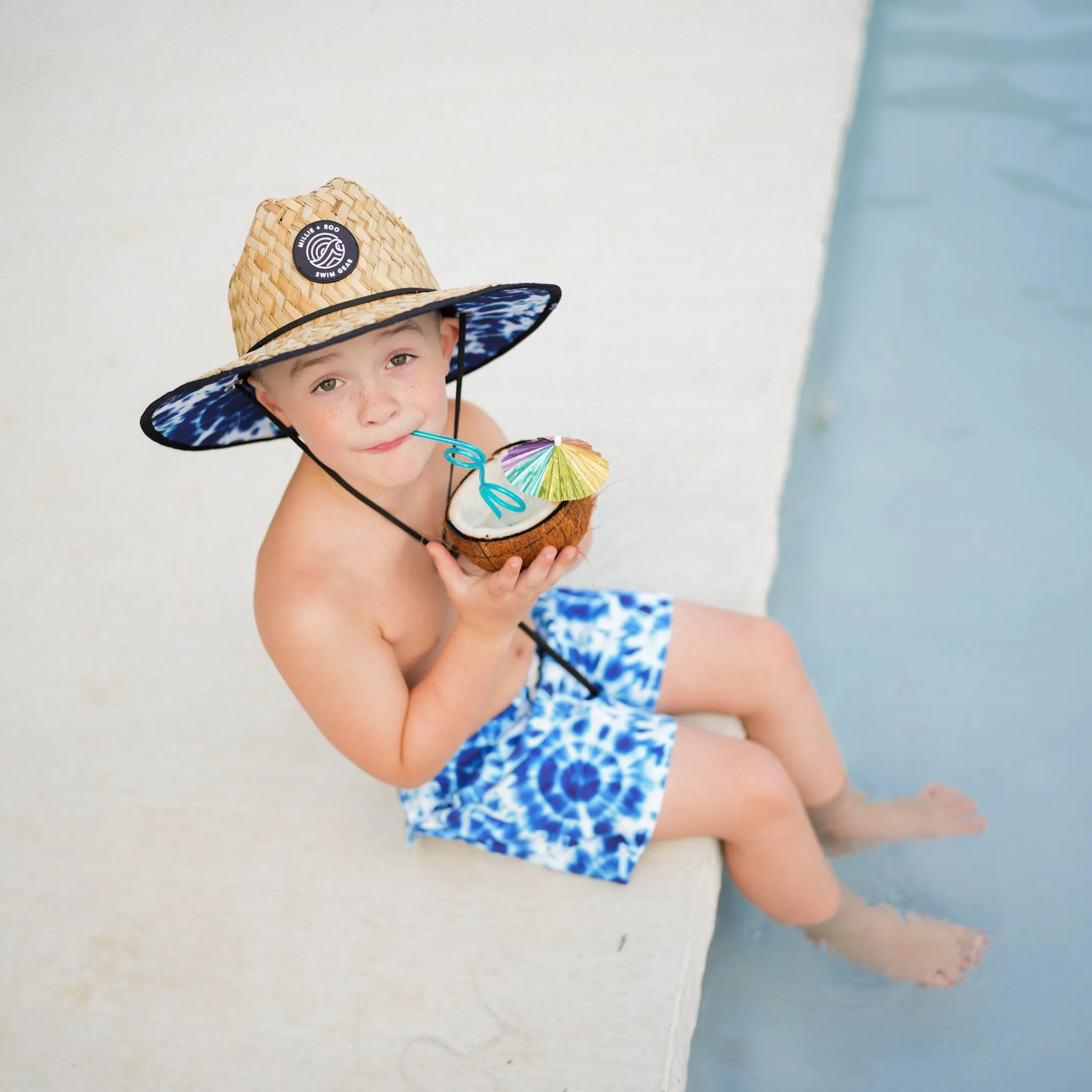 Straw Hat- Blue Tie Dye